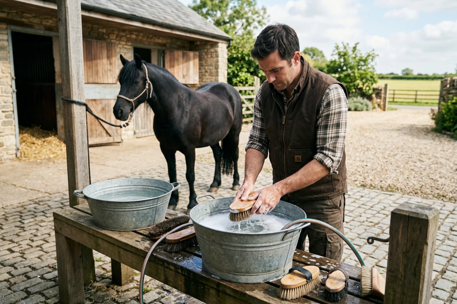 Schritt für Schritt Pferdebürsten waschen