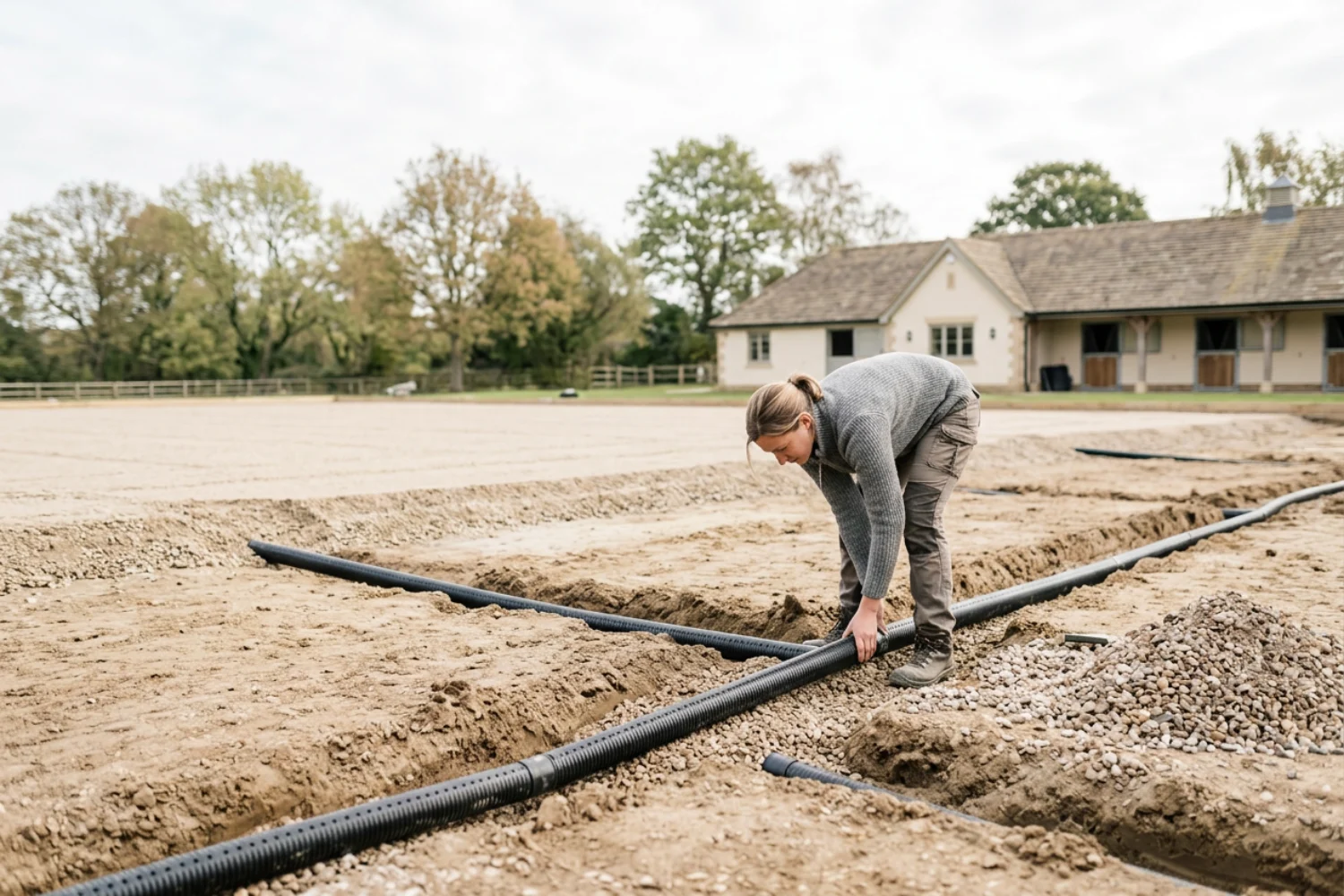 Reitplatzdrainage finanzieren mit sauberem Budget für den Unterbau
